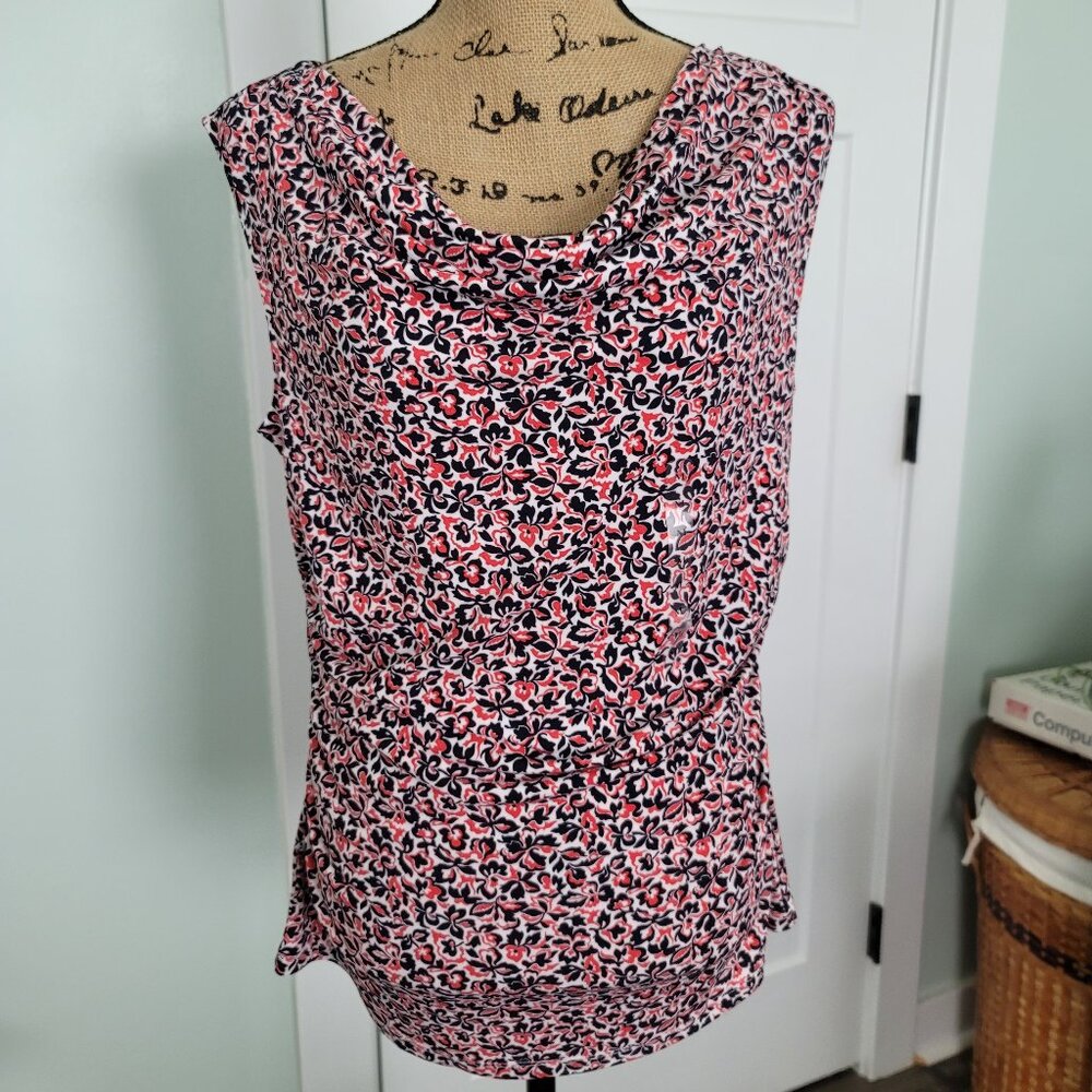***New with Tag ANN TAYLOR Printed Top Medium Draped Neck***